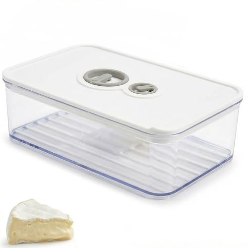 1250ML Frasco Hermético para Queso, Fechador Caja Transparente Apilable Etiqueta Fiambrera para Nevera para Queso Porta