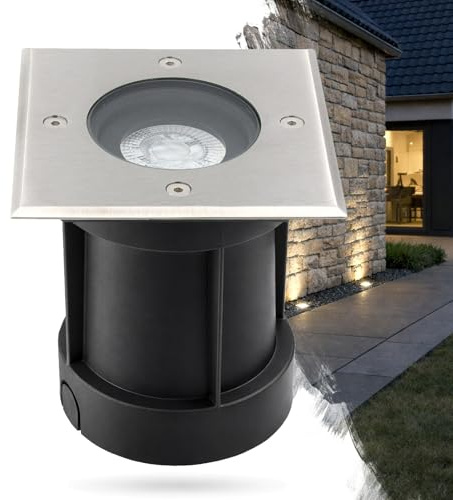 trendlights24 Tierra IP67 LED Bodeneinbauleuchte Silber 230V schwenkbar 6W | eckig, 1 Lichtaustritt, Neutralweiß, 4000k, GU10, Spot, austauschbar, Wegeleuchte, befahrbar, Bodenspot, Außenbereich