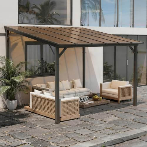 Amopatio Terasstak fristående 3 x 3 m, terrasstak med 6 mm dubbla plattor av polykarbonat, UV-skydd och regnsäker, robust stålkonstruktion paviljong för trädgård, terrass, champagne