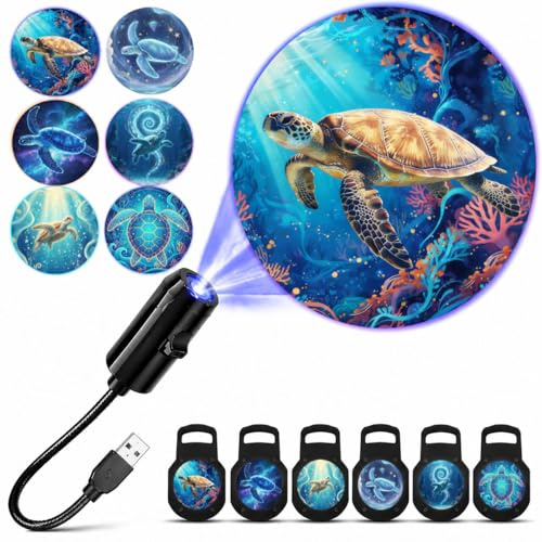 TnLnYn Sea Turtle Projector Night Light 2-in-1 USB Mini LED Projection | for Car or Bedroom Projector Ceiling Decor Accessories, Sea Turtle Gift for Women and Men