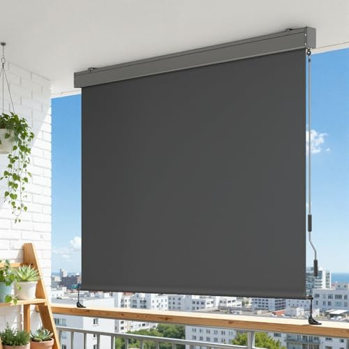 Jaxguom Toldo vertical exterior de 180 x 250 cm (ancho x alto), toldo vertical para balcón de 280 g/m² de poliéster, resistente a la intemperie, con protección UV y revestimiento de poliuretano, toldo