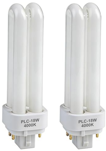 2PCS 18W Compact Fluorescent Lamp, G24q-2 4-Pin Base 2U Double Tube, 4000K Neutral White 1500LM, Non-Dimmable AC 220-240V, Energy Saving Light Bulb for Office Kitchen Workshop Corridor Bathroom