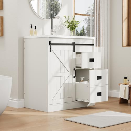 ECLIVON Mueble Baño con Puerta, Mueble de Baño, Lavabo con Mueble con Estante Ajustable, Armario Bajo Lavabo, Mueble de Almacenaje con Compartimentos para Cocina, Cierre Suave, 87,5x76x46,5 cm (Blanco