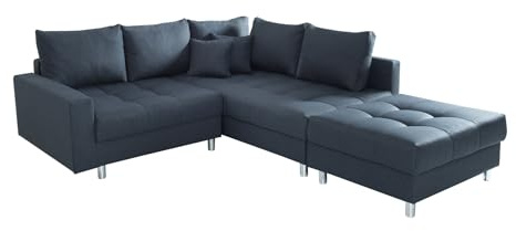 invicta INTERIOR Moderne Wohnlandschaft Kent 220cm anthrazit Ecksofa Federkern inkl. Hocker und Kissen