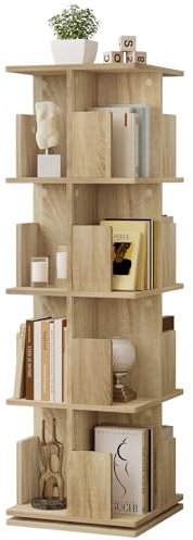 EUGAD drehbares Bücherregal Raumteiler Standregal Drehregal Büroregal Dekoregal 360° frei drehbar mit 4 Ebenen MDF helle Eiche 39,5x128x39,5 cm