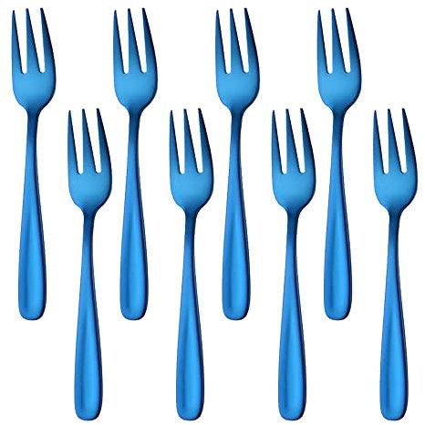 Buyer Star Appetizers Desert Forks, 18/10 Stainless Steel 3-Tine Cocktail Mini Salad Fruit Fork Sets of 8, 5.5 Inch