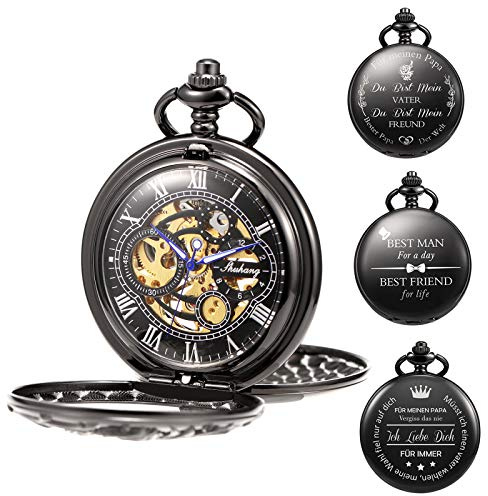 TREEWETO Unisex Taschenuhr Personalisiert, Gravur Drachen Taschenuhr mit Kette Jahrgang Mechanische Taschenuhr mit Kette Geschenke für Mama, Papa, Ehemann, Sohn, Trauzeugen
