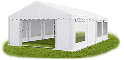 Das Company Partyzelt 5x8m Lagerzelt Universalzelt Pavillon mit Moskitonetz weiß mit Bodenrahmen Zelt 240g/m² PE Plane wasserdicht Gartenpavillon Summer Floor IPEM