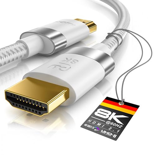 CSL - 8k / 4k HDMI Kabel 2.1/2.0-1m - 8K @ 60Hz / 120Hz - 4K @ 240Hz - 48 Gbit/s - 3D - Ultra High Speed mit Ethernet - TV Blu-ray PS5 Xbox Series X Switch - weiß - 1 Meter
