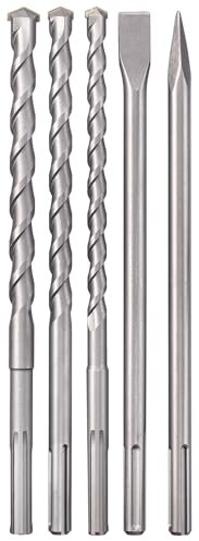 Original Einhell 5-tlg. SDS-max Bohrer-Meißel-Set (Abbruch-/Bohrhammer-Zubehör, inkl. 3x Steinbohrer Ø 18, 20, 25 mm, 1x Flachmeißel, 1x Spitzmeißel, im praktischen Koffer)
