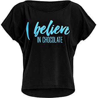 Winshape Damen ultra leichtes Modal-Kurzarmshirt MCT002 mit neon blauem „I believe in chocolate” Glitzer-Aufdruck, Winshape Dance Style