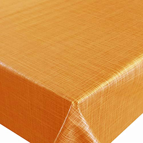 Wachstuch Wachstischdecke Gartentischdecke Leinen Look Orange Rechteckig 140 x 240 cm abwaschbare Tischdecke