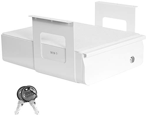 VIVO 13 inch Under Desk Lockable Slide Out Drawer, Secure Home Office Storage Organizer, White, DESK-AC03L-W