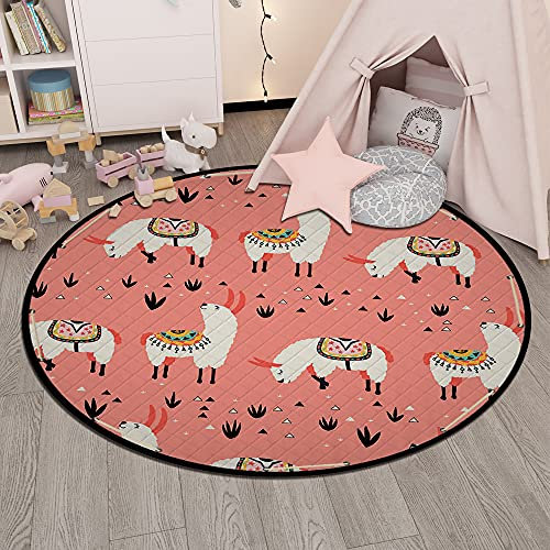 MeeTe Spielzeug-Aufbewahrungsdecke Spieldecke Baby-Krabbelmatte, Alpaka Und Kaktus Runder Baby-Spielmatten-Teppich, Durchmesser 150cm (Stil 06)