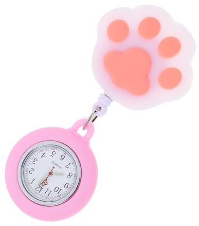 Krankenschwester Taschenuhr mit Pfotenform, Rosa Silikon | Pin Clip, Präzises Quarzwerk, Kreatives Design, für Pflegekräfte im Alltag