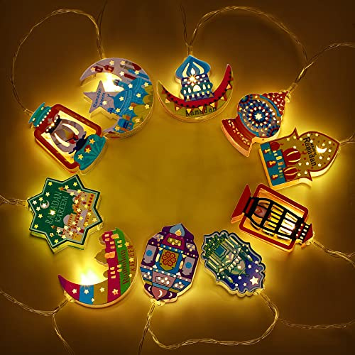 Nuanchu 5.4 Feet 10 Ramadan Eid String Light Ramadan Decorations LED Fairy String Lights Battery Operated Eid Mubarak Lights Moon Star Lantern Decor for Indoor Outdoor Home Garden