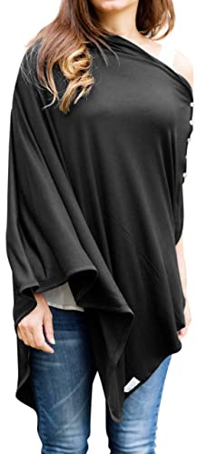 Byrd & Blume Maternity Nursing Cover Breathable Lightweight Breastfeeding Cover Wrap Shawl Scarf Poncho Full 360 (Black, One size)