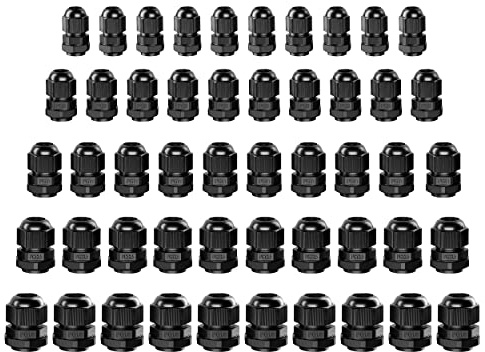 HUAZIZ 50 Pcs Conector de Prensaestopas Impermeable de Plastico Gland Conectores de Cables PG7/PG9/PG11/PG13.5/PG16, Negro