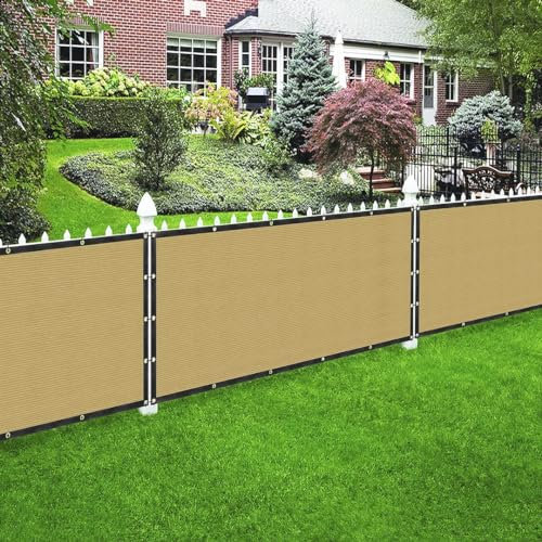 Houssity Tan Beige 6' x 8' Fence Privacy Screen Cover Panel Shade Cloth Fabric for Chain Link Fence Patio Pool Driveway Walkway Construction Project Playground Outdoor Events