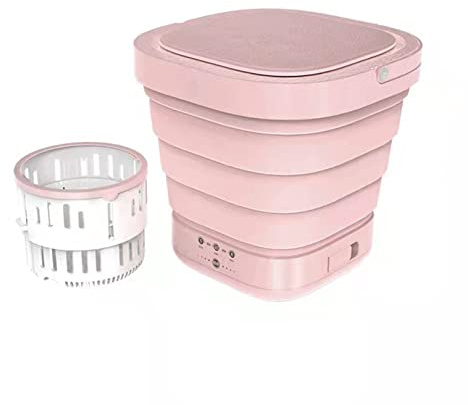 Mini Foldable Washer and Spin Dryer Small Foldable Bucket Washer for Camping, Rv, Travel, Small Spaces, Socks, Baby Clothes, Towels (Color : Pink)