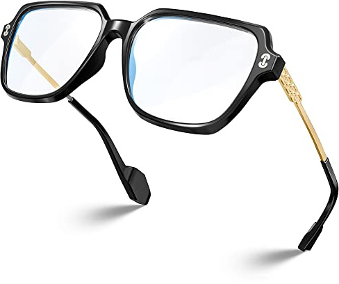 VISOONE Oversized Blue Light Blocking Glasses with Chic Square TR90 Frame and Metal Temple for Women Men REMY