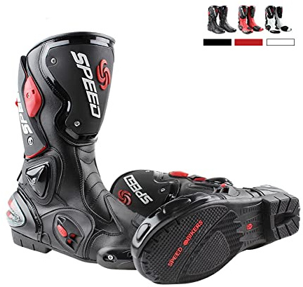 Msport Professionelle Motorradstiefel für Rennstrecken, Motocross-Stiefel Rutschfest, atmungsaktiv, wasserdicht - Schwarz 41 EU