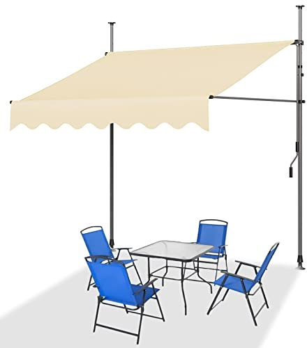 WOLWES Höhenverstellbare Markise Balkon Ohne Bohren, Sonnenschutz, Standmarkise, Markisen Wasserdicht, Türmarkisen für Schattigen Regenschutz (Color : Beige-A, Size : 2m/78in)