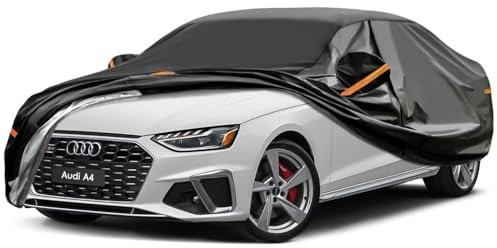 GUNHYI 7 Layers Saloon Car Cover Waterproof Breathable, Heavy Duty Outdoor Car Cover Sun Rain Dust Protection With Zip, Universal Fit For Audi A4/A5, Jaguar S-type, BMW 4 Series, Giulia etc. Black
