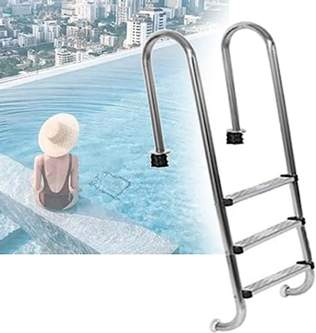 DOZPAL Poolleiter mit 3 Stufen, Edelstahl-Einbau-Schwimmleiter mit ergonomischen Handläufen und 3 dicken Pedalen für Innen-/Außenschwimmbäder, Spa-Pools, Wasserparks,A