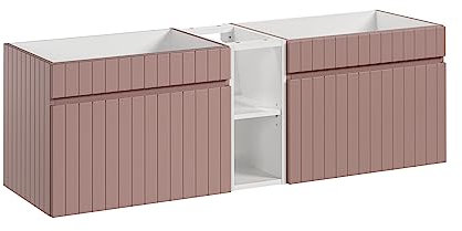 Mobile per lavabo doppio 140 cm Iconic Rose, pensile per lavabo sospeso, piano bianco lucido, colore rosa opaco (solo mobile)