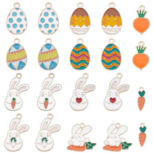 SUNNYCLUE 1 Box 40Pcs Easter Charms Bulk Bunny Charms Easter Egg Charms Spring Easter Bunny Charm Carrot Rabbit Charm Cartoon Animal Charms for Jewellery Making Charms DIY Bracelet Necklace Earrings
