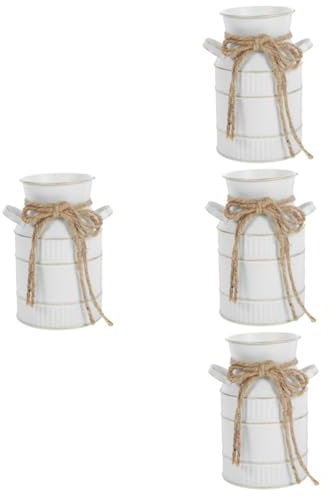 ABOOFAN 4 Stück Retro-milchflaschenvase Pflanzendekor Wohnkultur Blumentöpfe Container Blumenvase Retro-vase Aus Metall Vintage Krugvase Mit Henkel Blumenstand Büro Weiß Eisen Jahrgang