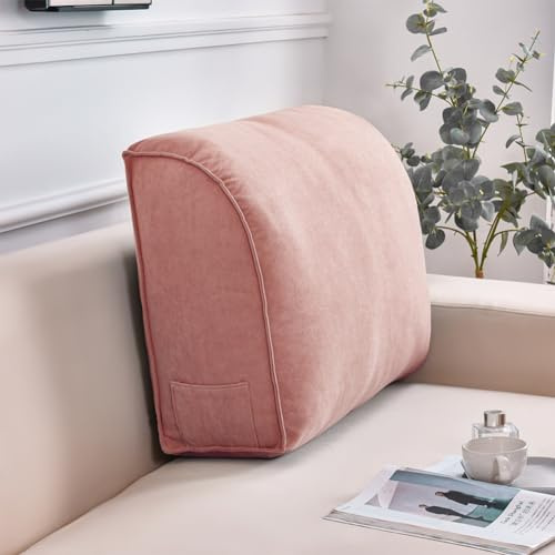 GeRRiT Extra Thick Sofa Back Cushion Wedge Pillow,Large Back Lumbar Support Reading Pillow,Waist Support Pillow Headboard Cushion with Removable Cover (Pink,80x45x20cm)