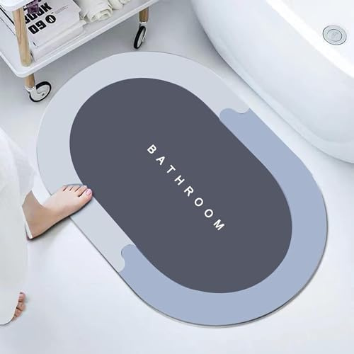 AUSYIWI Tapis de Bain Absorbant Antidérapant, 40×60cm Tapis Salle De Bain Diatomite Microfibre, Tapis de Salle de Bain à Séchage Rapide, Douche et Tapis d'Entrée（Gris Bleu）