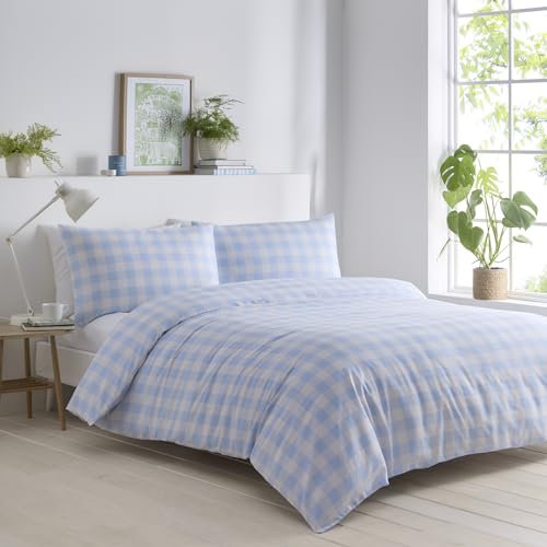 Portfolio Home Gingham Check Blue Double Soft Easy Care Bed Linen Bedding Duvet Cover Quilt Set With Pillow Cases