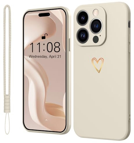 Mitetabo Handyhülle für iPhone 12 Pro Hülle Gold Liebesherz,Mädchen Case Weich Silikon Slim Stoßfest Kratzfeste Süßes Gold Love Schutzhülle für iPhone 12 Pro 6.1 Beige