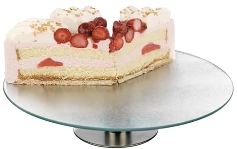 URBNLIVING 30cm Glass & Metal Rotating Pastry Serving Plate Footed Food Display Stand for Elegant Presentation Perfect for Desserts and Cakes