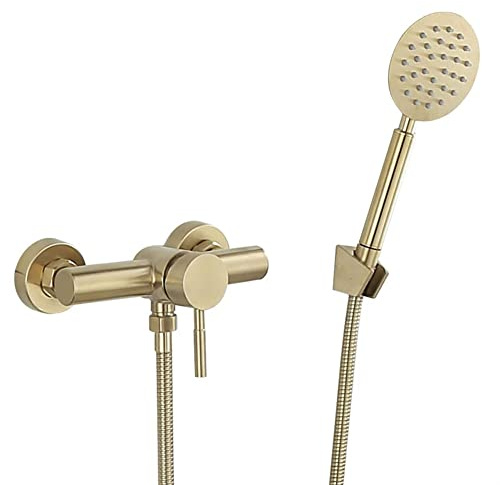 Badewannenarmatur Badewanne Wasserhahn Edelstahl Wandmontage Einhand Wannenbatterie Badewannen Armatur Mit Handbrause Badewanne Mischbatterie Duscharmatur, Gebürstetes Gold
