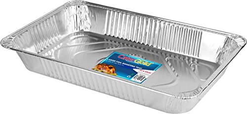 Catergold Large Roasting Aluminium Foil Tray Food Container with Lid Silver Foil Food Tin Tray Disposable Reusable for Meal Prep Cooking Baking BBQ Freezer Storage (3Pcs Large Tray 53x33cm)