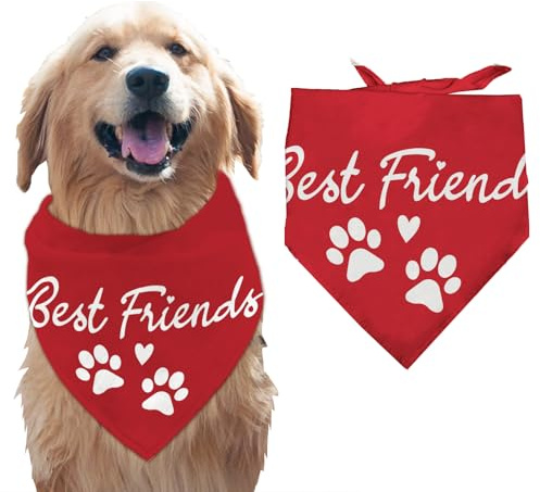 arricraft Hundehalstuch „Best Friends“ 1 Stück Haustierschal Mit Rotem Pfotenabdruck Und Herzmotiv Freundschaftsthema Verstellbares Dreieckiges Lätzchen Waschbares Baumwolltaschentuch