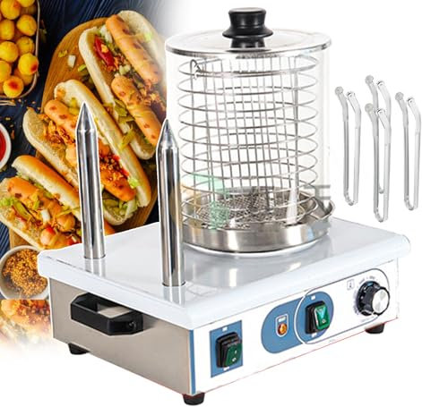 XNXYSMKJ Máquina para Hacer Perritos Calientes, vaporizador eléctrico Comercial para Perritos Calientes, Parrilla de Contacto eléctrica, vaporizador de Comida para Restaurante (2 Pinzas para Asar)