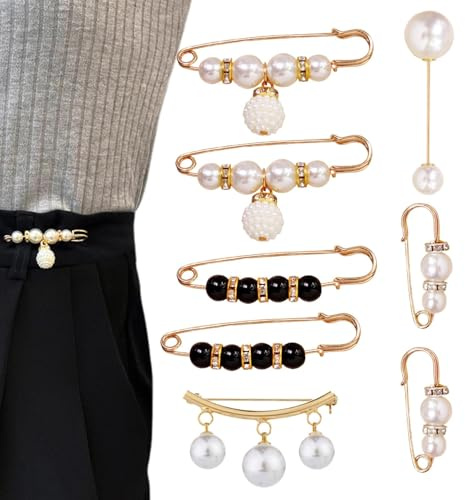 Sicherheitsnadeln Perle,Perlen-Sicherheitsnadel,Rucksackbrosche für Damen - Hosen-Taillenspanner-Sicherheitsnadeln, 8er-Set für Kleidung, Kleid, Hose, Rock, dekorative Broschen