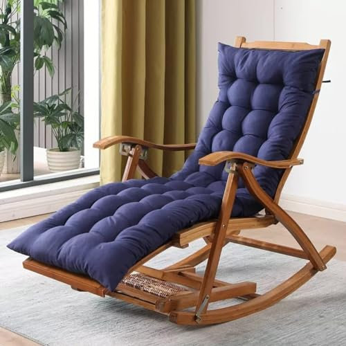 Schaukelsessel, zusammenklappbarer, Verstellbarer Schaukelstuhl, weich gepolstert, Lazy Chair Glider für den Balkon, Poolrand, Hinterhof, Freizeitstuhl aus Holz, Old Man Chair (lila) (blau, Einheitsg