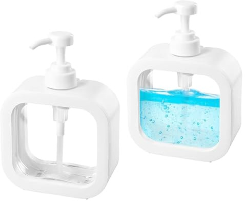 Seifenspender, 2 Stück Duschgelspender, 500 ml Spülmittelspender, Weiß Pumpspender, Duschgel Dispenser mit Pumpe, Befüllbar mit Duschgel, Shampoo, Handseife, Geeignet, Für Bad, Küche und Waschküche