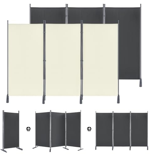 LZQ Paravent 3Teilig 275 x 180cm Stoff Raumteiler Trennwand Faltbar Balkon Sichtschutz Stellwand für Innen Outdoor Garten Terrasse Dunkelgrau
