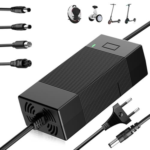 Shiptree Ladegeräte für Scooter mit Lüfter, 42V 3A Hoverboard Ladekabel mit 4 Anschlüssen, E Scooter Ladegerät - Kompatibel mit Ninebot, Xiaomi M365, M365 Pro, Pro2, Mi 3 und Mehr Scooter/Hoverboard