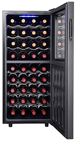 IUBGFTO 36-Bottle Free-Standing Countertop Wine Cellar Cooler,Wine Cooler Refrigerator Fresh-Keeping Cabinet with Removable Shelf and LED Lights,Temperature Range: 5-18°C,Black