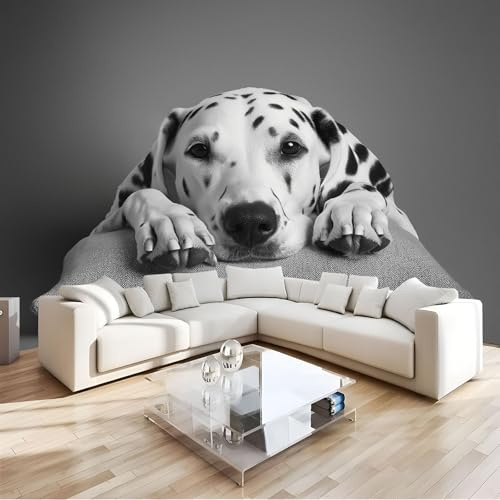 MIATCENRT Papier Peint Panoramique ‎150X105Cm (L×H), Noir Et Blanc Chien Papier Peint Tissu De Soie Poster Tableaux Muraux Tapisserie Photo, Mignon Pour Chambre Salon Décoration Murale