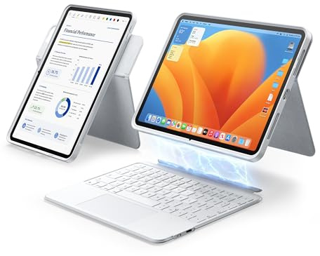 HOU 360° Drehbare & Abnehmbare Hülle mit Tastatur für iPad A16 & iPad 10. Generation, Elastische Stifthalterung, Vollschutzhülle, 7-Farben Hintergrundbeleuchtung, Multi-Touch Trackpad, Weiß
