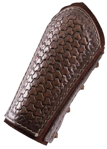 Ulfberth Armschützer aus geprägtem Leder, Paar | Wikinger Armschienen mit Wildlederunterlage, für Reenactment, LARP & Fantasy Cosplay